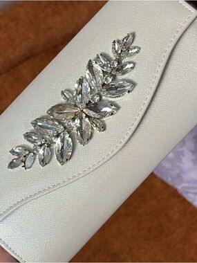 Crystal Embellished White Evening Clutch - Designer Style